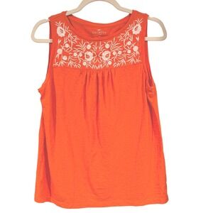 Talbots Petites Orange Floral Embroidered Cotton Sleeveless Tank Top MP